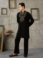 Black Premium Japanese Armani Lachka Beads Kurta Set | Tulip Designer

