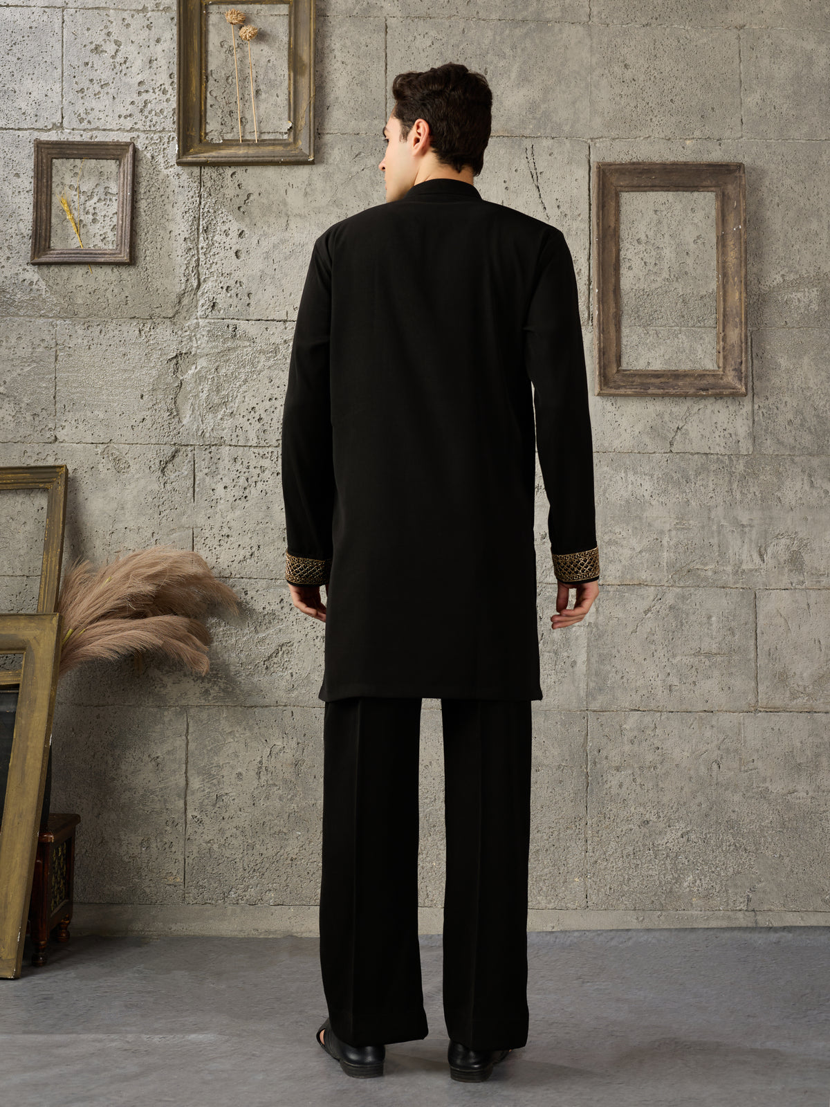 Black Premium Japanese Armani Lachka Beads Kurta Set | Tulip Designer
