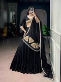 Traditional Black Khadi Cotton Mirror Lehenga Set | Tulip Designer
