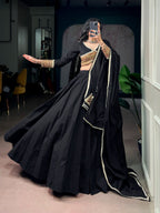 Traditional Black Khadi Cotton Mirror Lehenga Set | Tulip Designer

