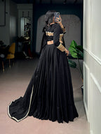 Traditional Black Khadi Cotton Mirror Lehenga Set | Tulip Designer
