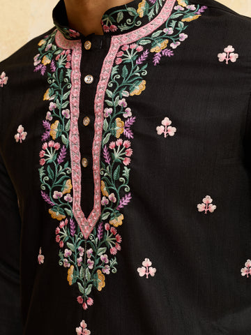 Modern Black Khadi Silk Kurta for Men Perfect for Festive Wear
