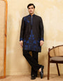 Magic Black Khadi Silk Kurta for Men with Blue Thread Work