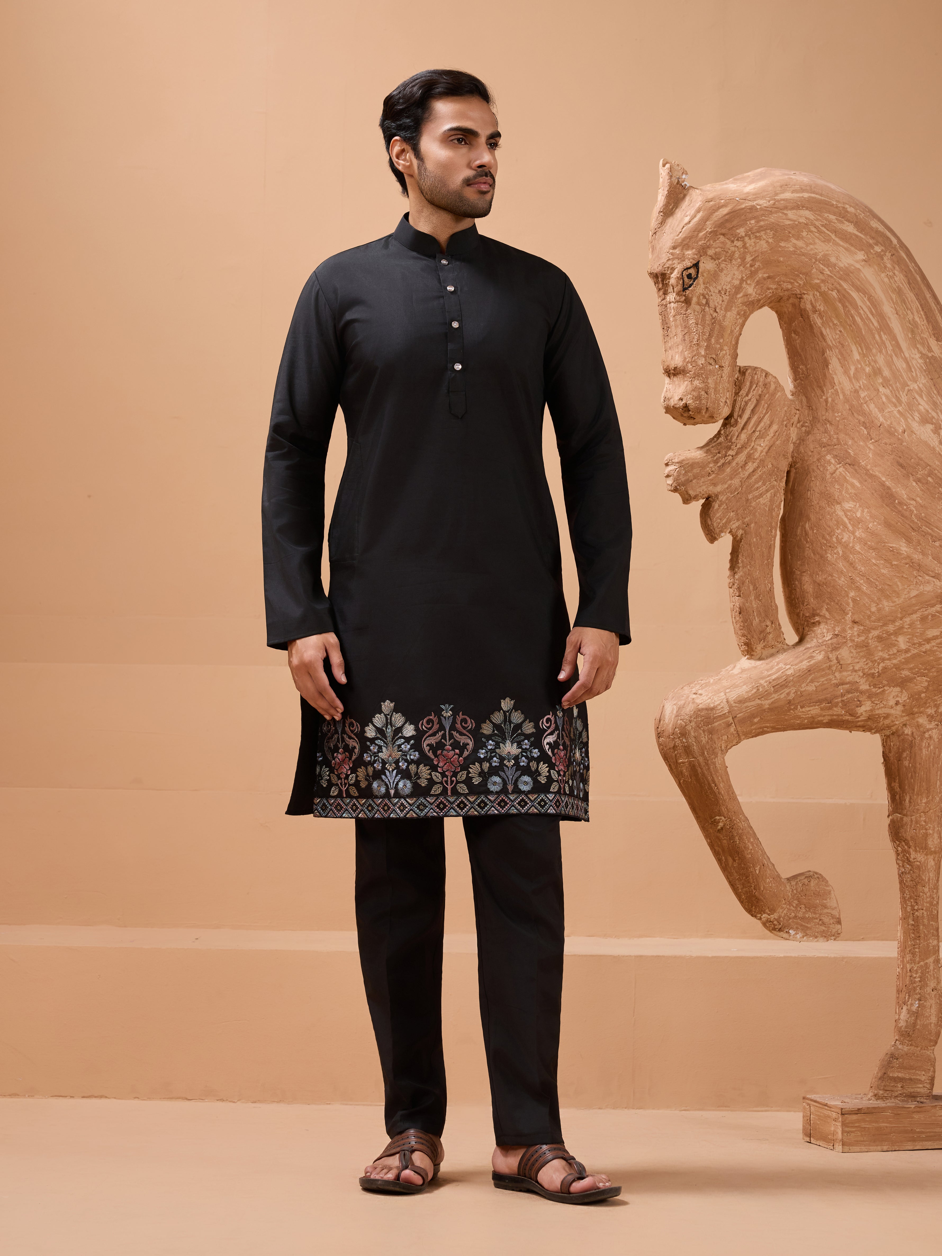 Premium Black Color Special Koti Kurta Set for Mens Wear
