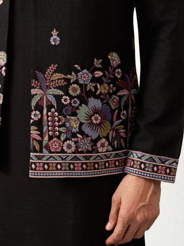 Wedding Special Black Koti Kurta with Pant for Mens Wear