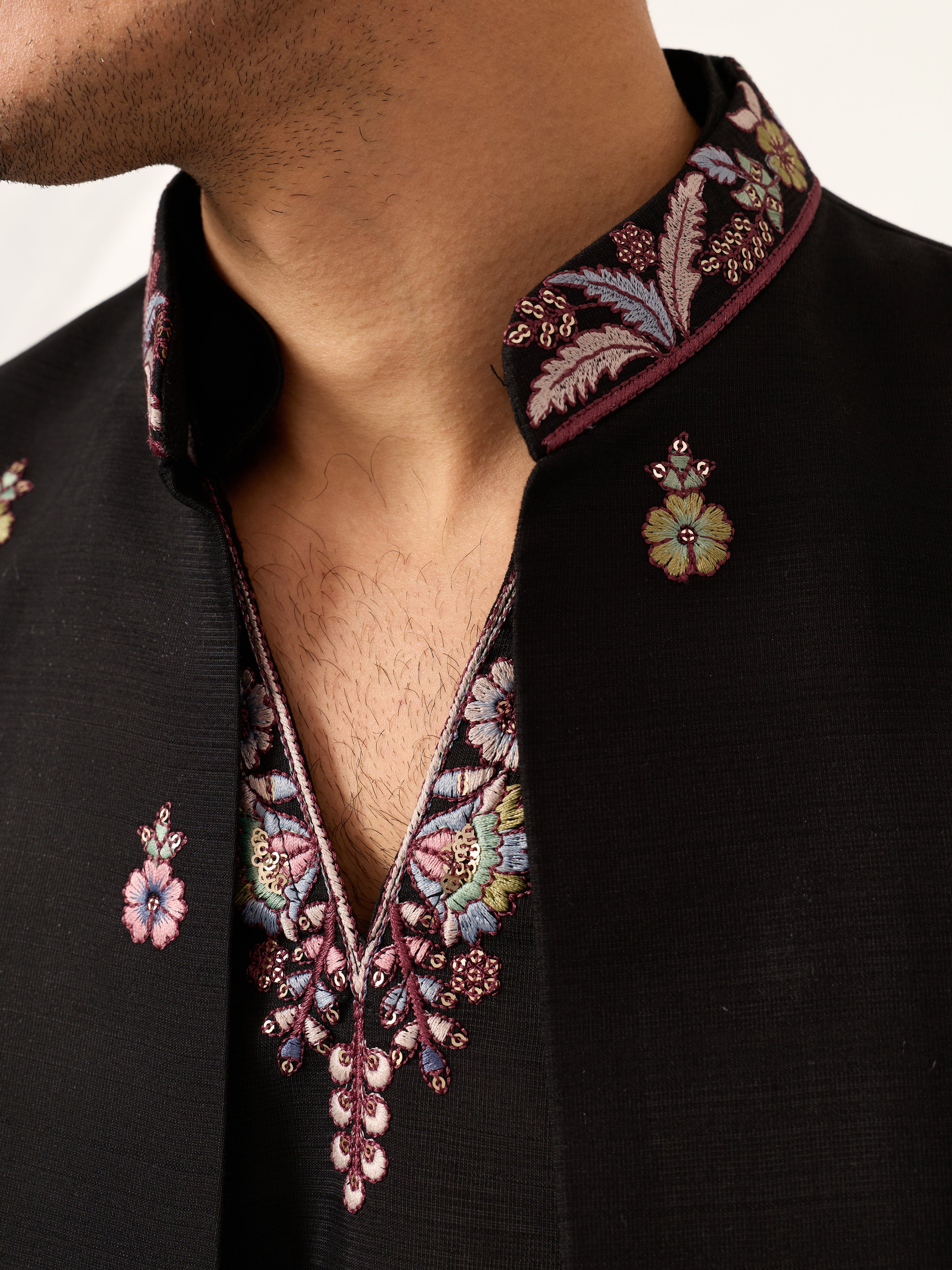 Wedding Special Black Koti Kurta with Pant for Mens Wear