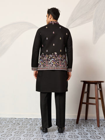 Wedding Special Black Koti Kurta with Pant for Mens Wear