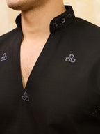 Classic Black Viscose Silk Embroidered Work Kurta Pant Dupatta Set
