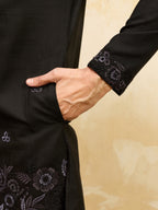 Classic Black Viscose Silk Embroidered Work Kurta Pant Dupatta Set
