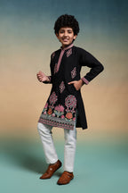 Classic Black Multi Thread Sequence Work Kurta Set