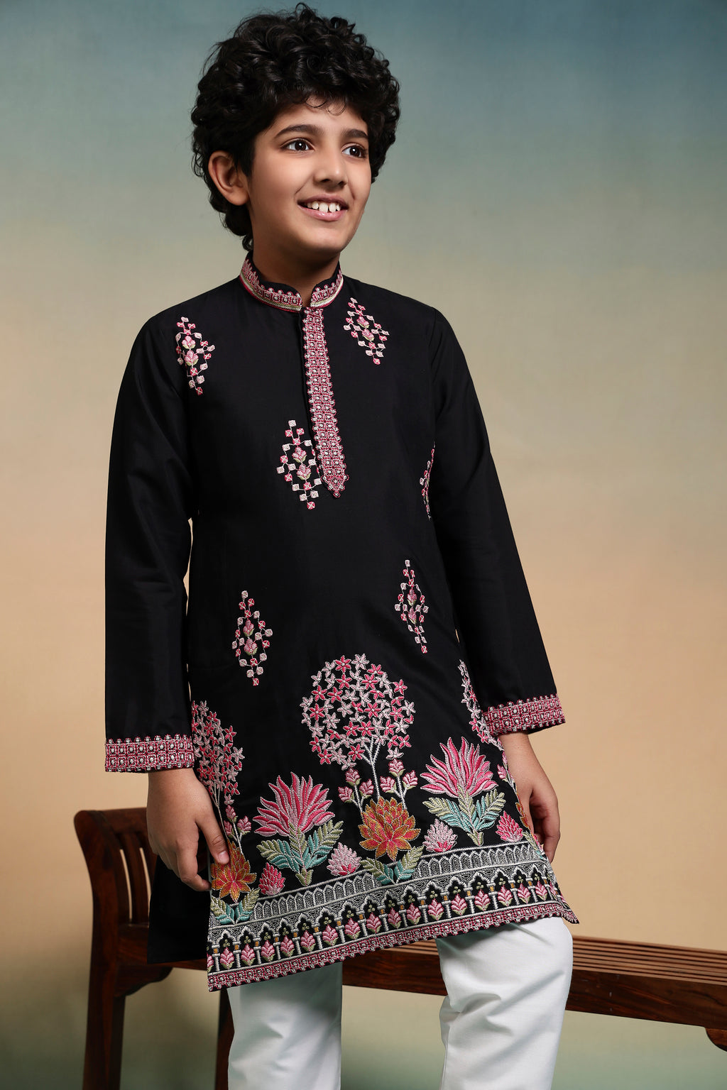 Classic Black Multi Thread Sequence Work Kurta Set