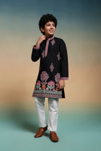 Classic Black Multi Thread Sequence Work Kurta Set