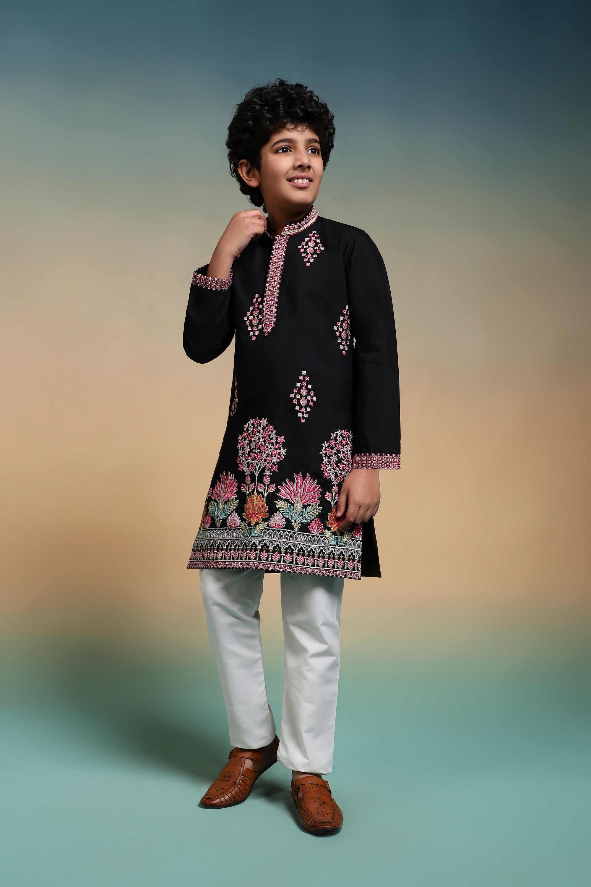 Classic Black Multi Thread Sequence Work Kurta Set