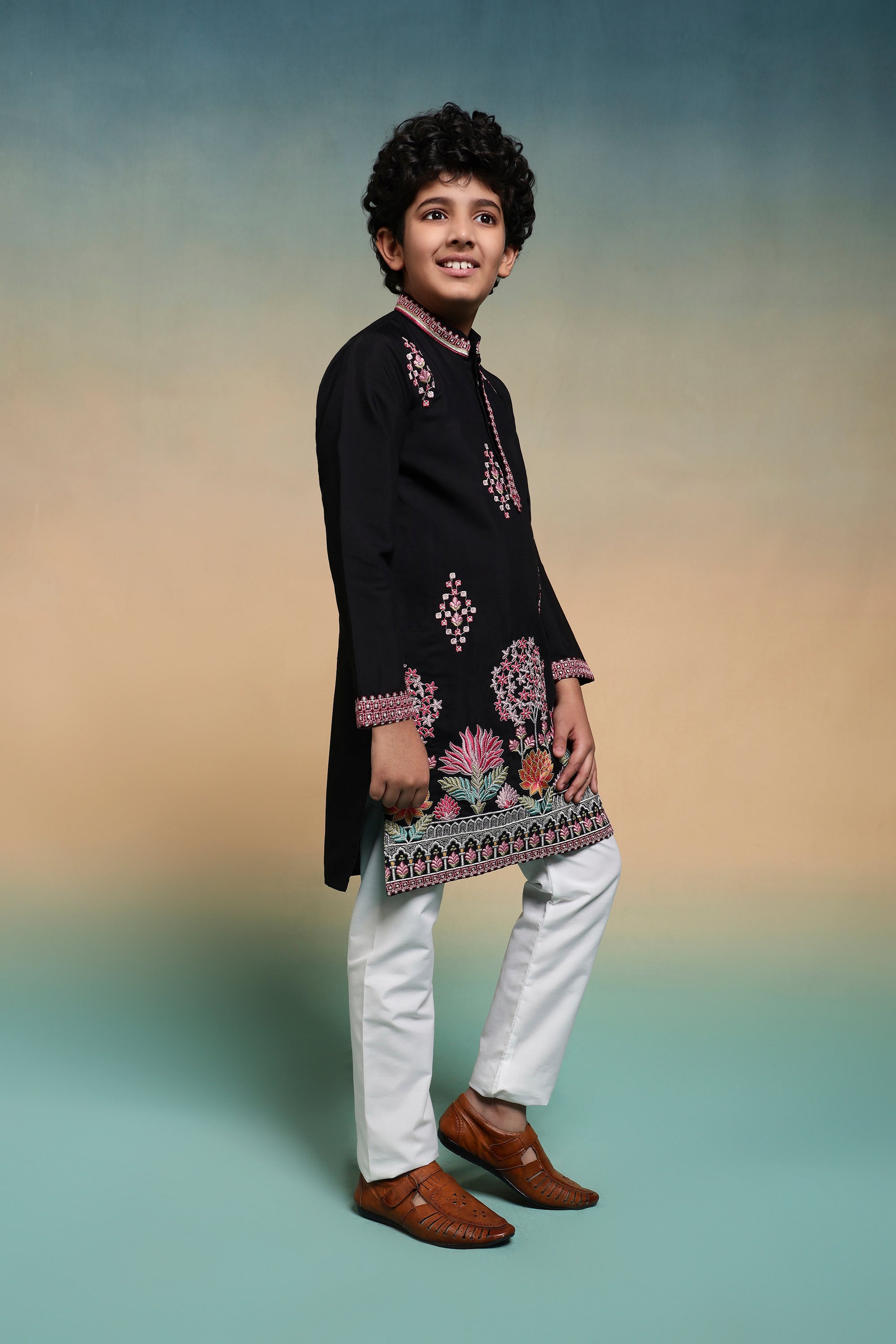 Classic Black Multi Thread Sequence Work Kurta Set