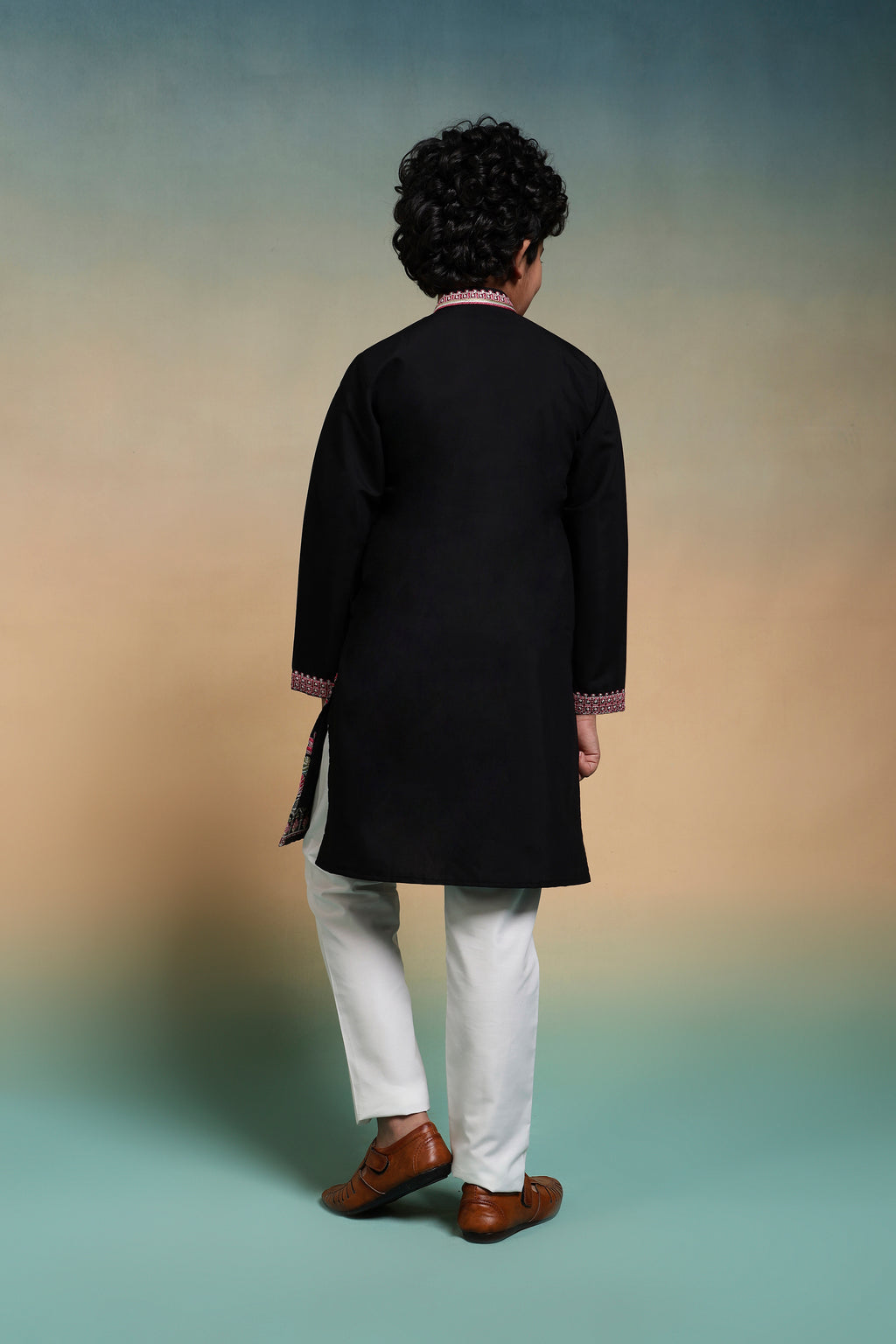 Classic Black Multi Thread Sequence Work Kurta Set