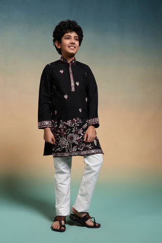 Magic Black Thread Sequence Work Kurta Pant Set For Wedding
