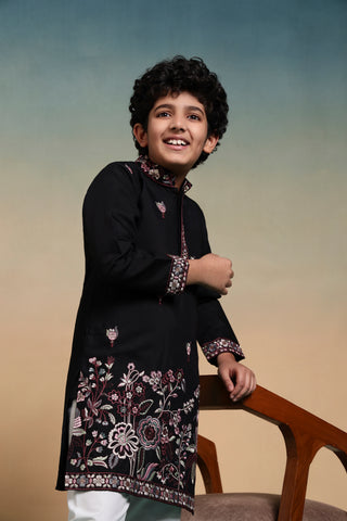 Magic Black Thread Sequence Work Kurta Pant Set For Wedding