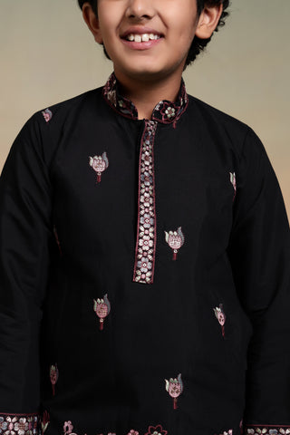 Magic Black Thread Sequence Work Kurta Pant Set For Wedding