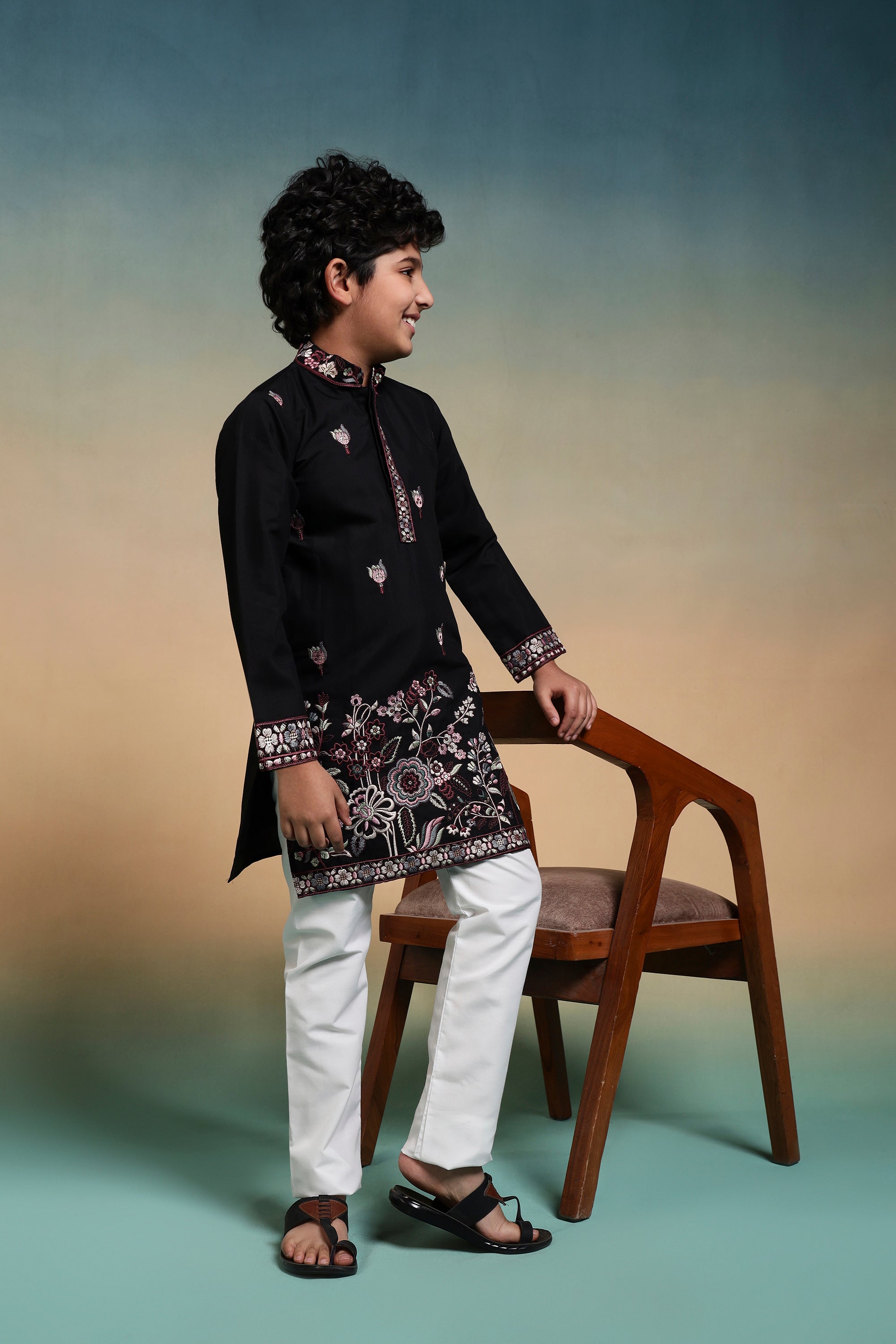 Magic Black Thread Sequence Work Kurta Pant Set For Wedding
