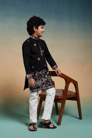 Magic Black Thread Sequence Work Kurta Pant Set For Wedding
