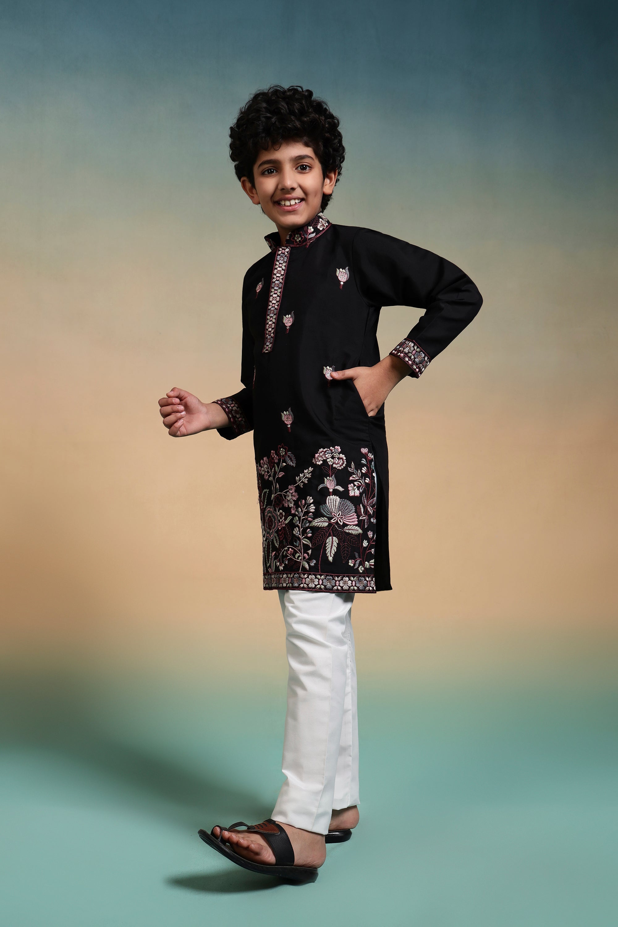 Magic Black Thread Sequence Work Kurta Pant Set For Wedding
