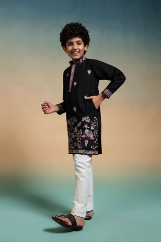 Magic Black Thread Sequence Work Kurta Pant Set For Wedding
