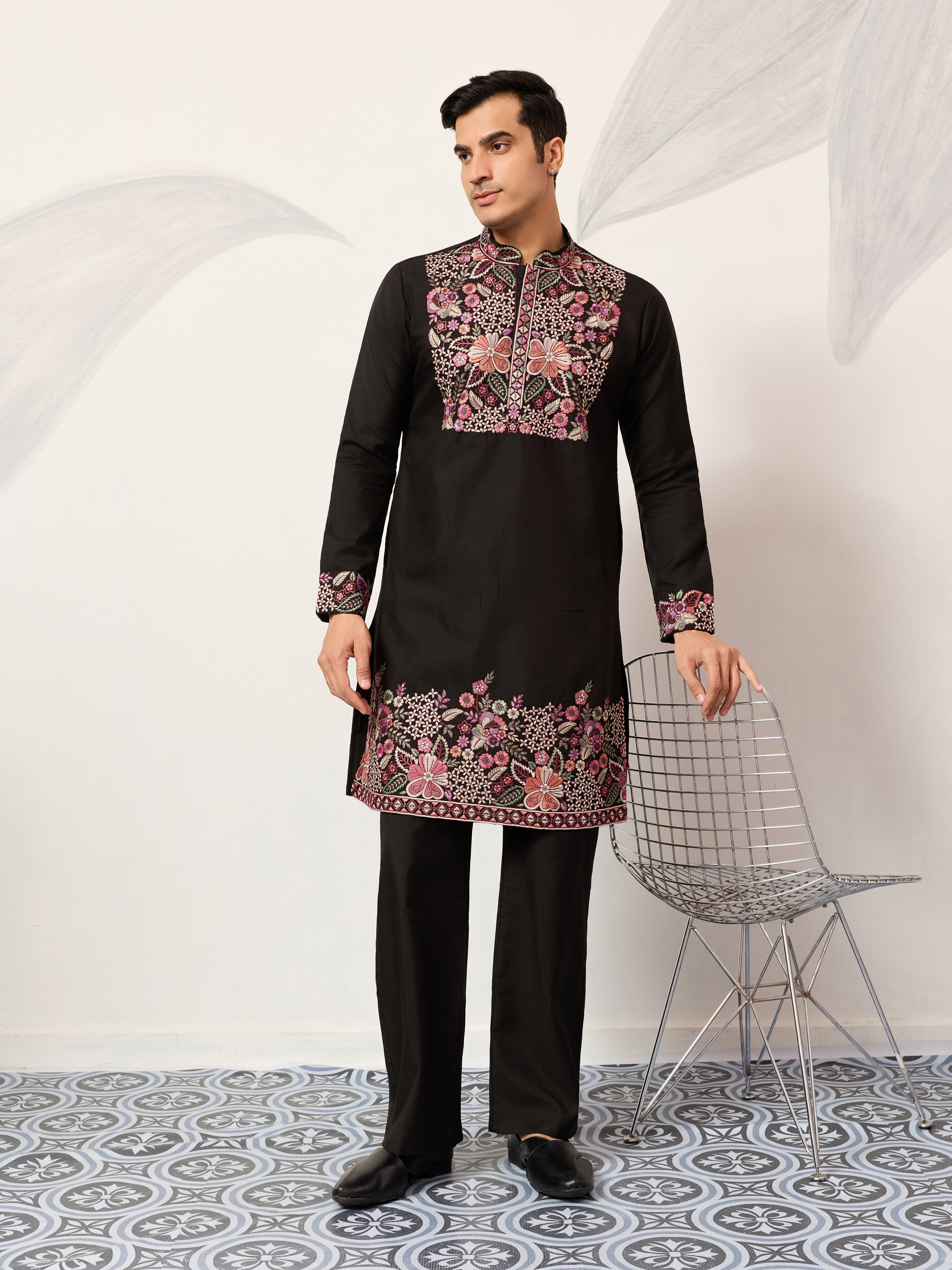 Festive Wear Premium Black Kurta Pant Set for Mens