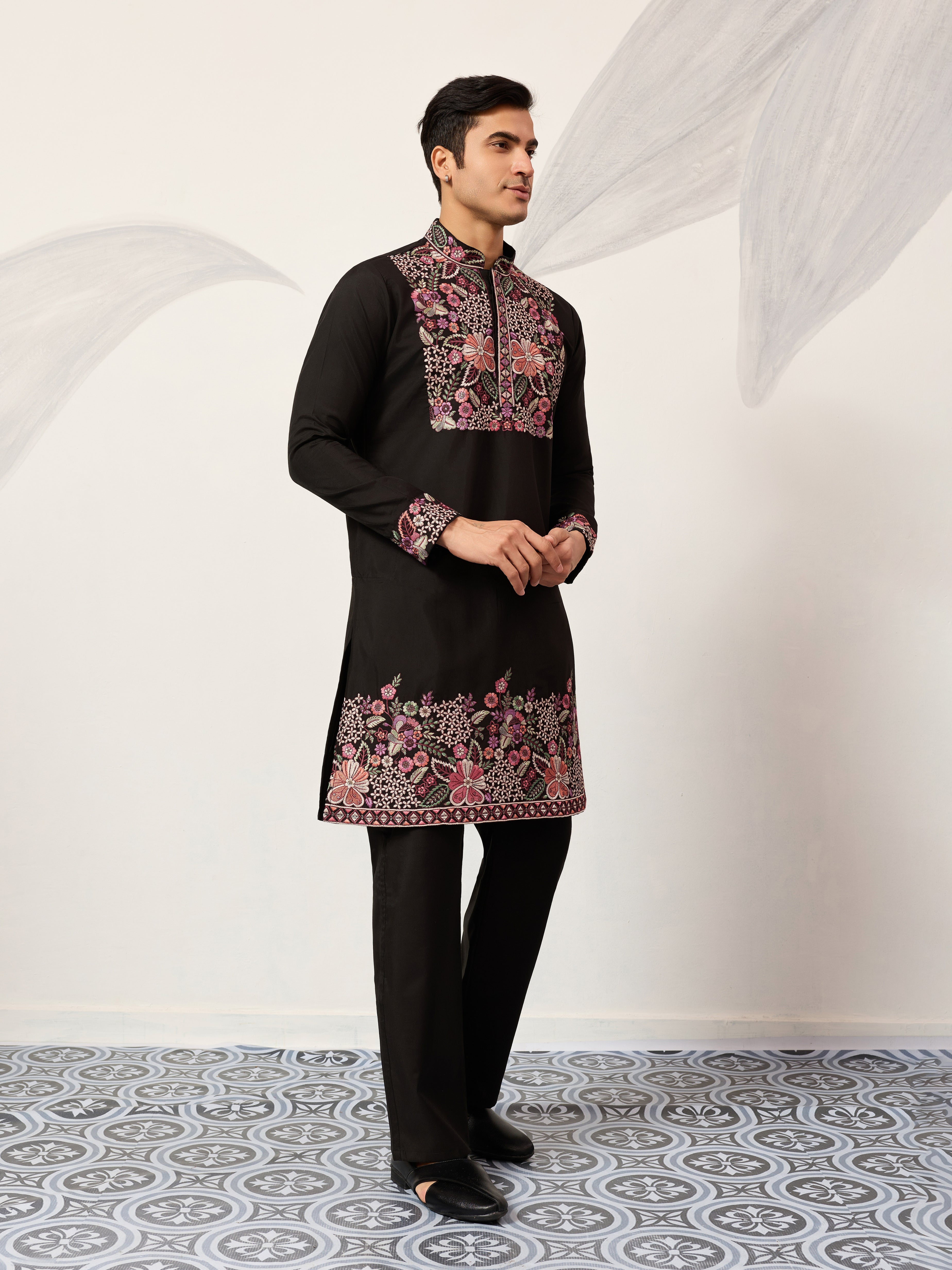 Festive Wear Premium Black Kurta Pant Set for Mens