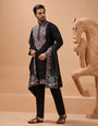 Luxury Wedding Look Black Kurta with Dupatta for Mens Wear