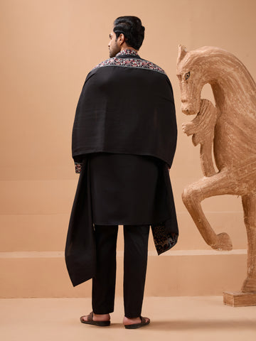 Luxury Wedding Look Black Kurta with Dupatta for Mens Wear