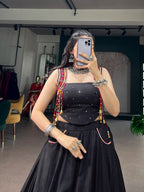 Traditional Black Kutchi Lace & Mirror Work Lehenga Choli for Navratri
