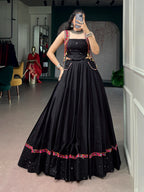 Traditional Black Kutchi Lace & Mirror Work Lehenga Choli for Navratri
