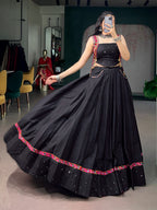Traditional Black Kutchi Lace & Mirror Work Lehenga Choli for Navratri
