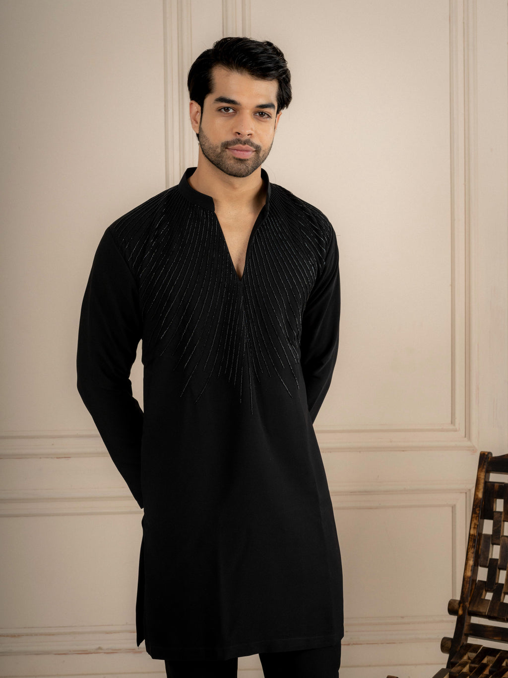 Black Imported Lachka Beads Kurta Set | Tulip Designer
