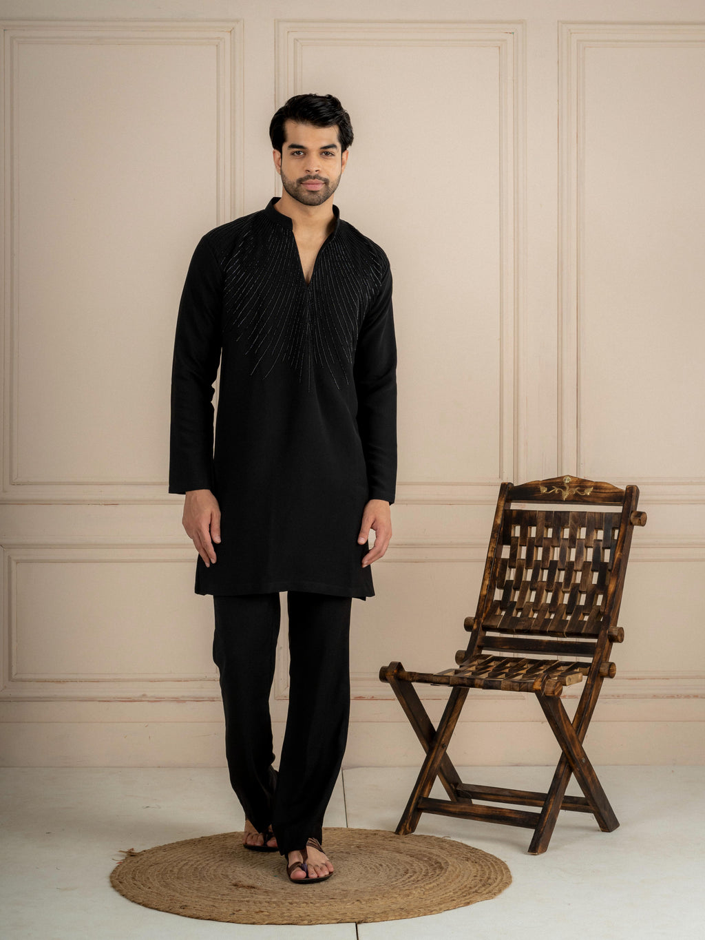 Black Imported Lachka Beads Kurta Set | Tulip Designer
