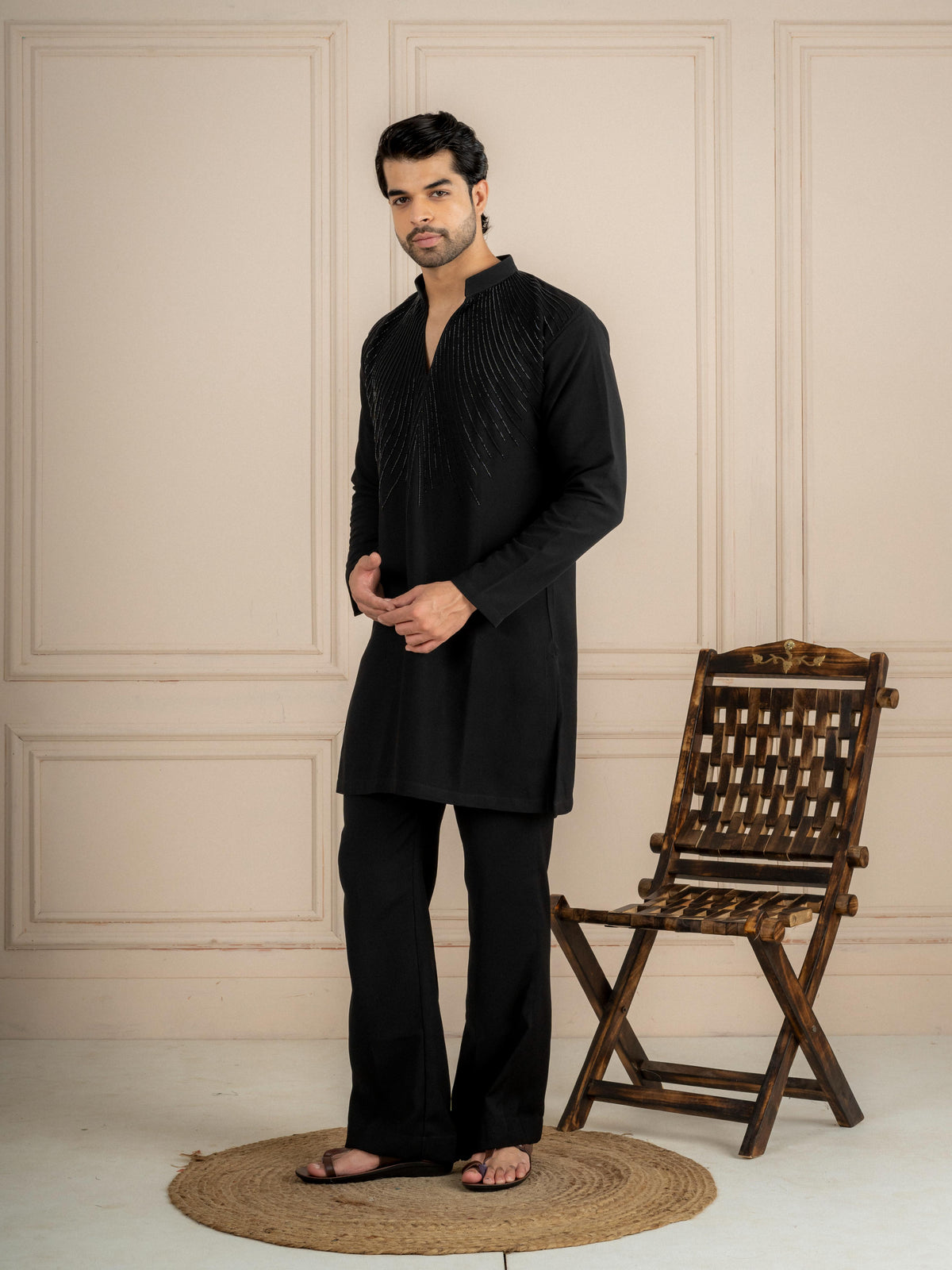 Black Imported Lachka Beads Kurta Set | Tulip Designer
