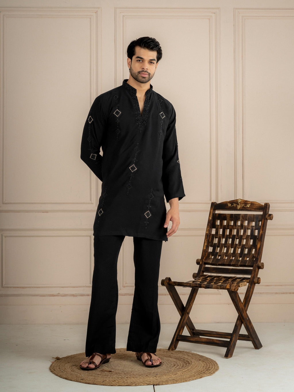 Black Lachka Cutdana Beads Kurta Set | Tulip Designer
