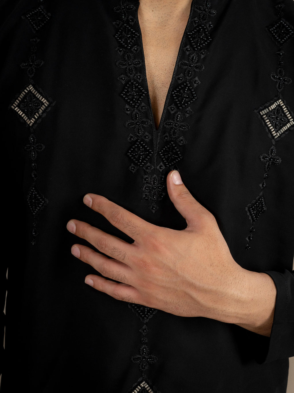 Black Lachka Cutdana Beads Kurta Set | Tulip Designer
