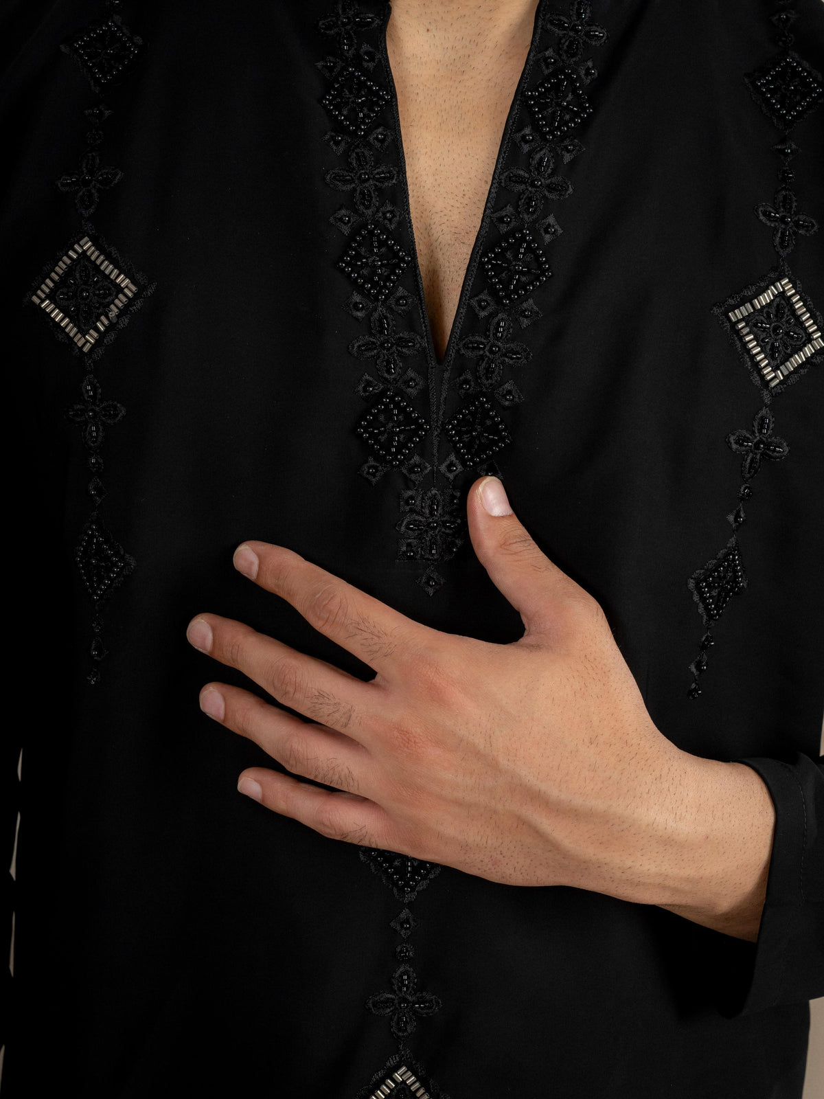 Black Lachka Cutdana Beads Kurta Set | Tulip Designer
