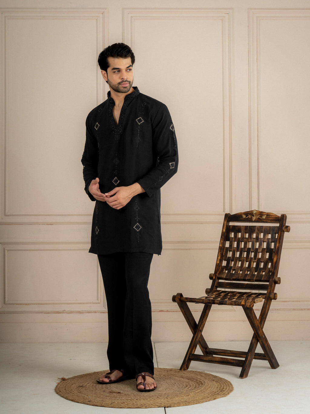 Black Lachka Cutdana Beads Kurta Set | Tulip Designer
