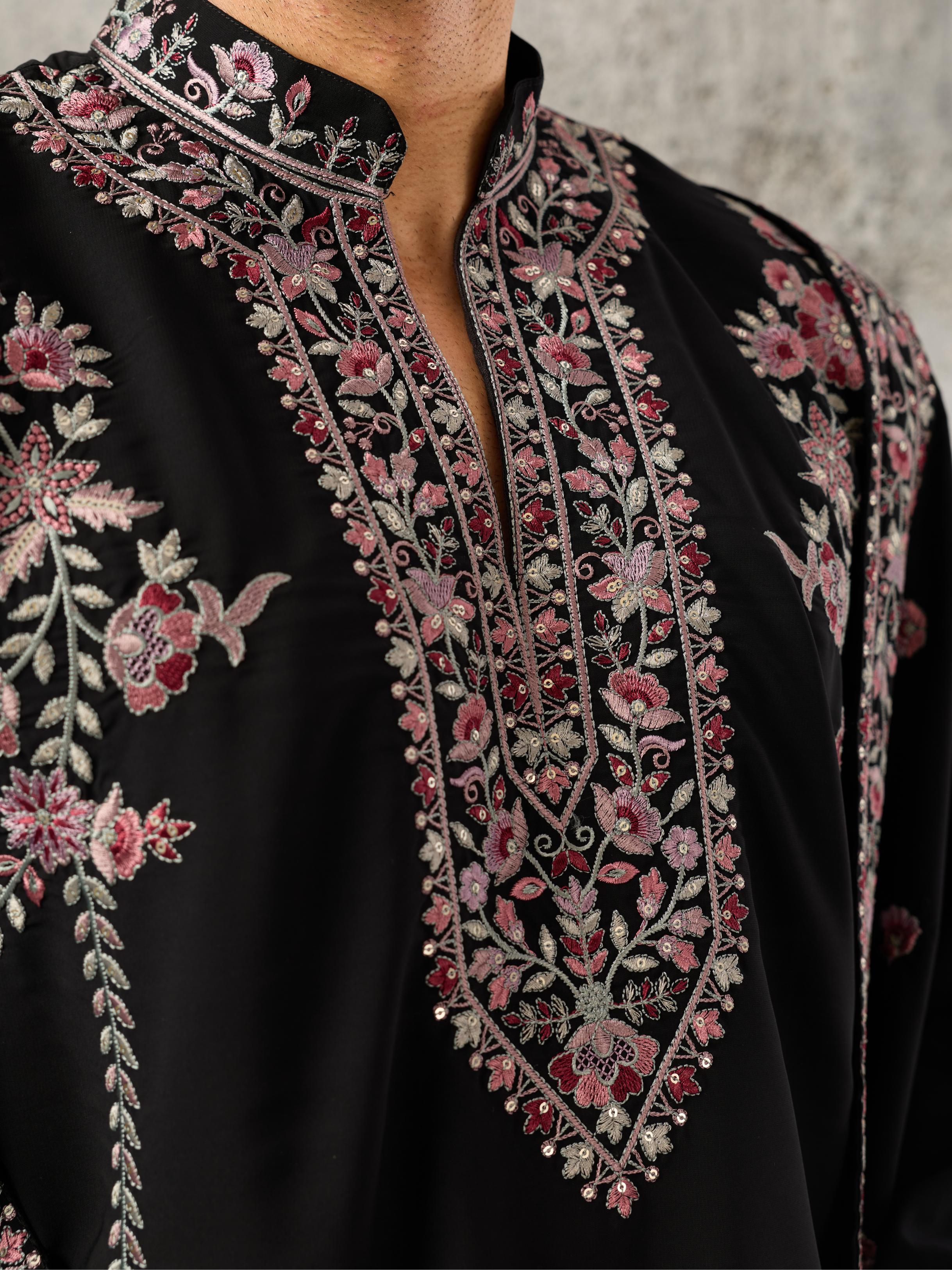 Shahi Black Japanese Lachka Festive Kurta Dupatta Pant Set
