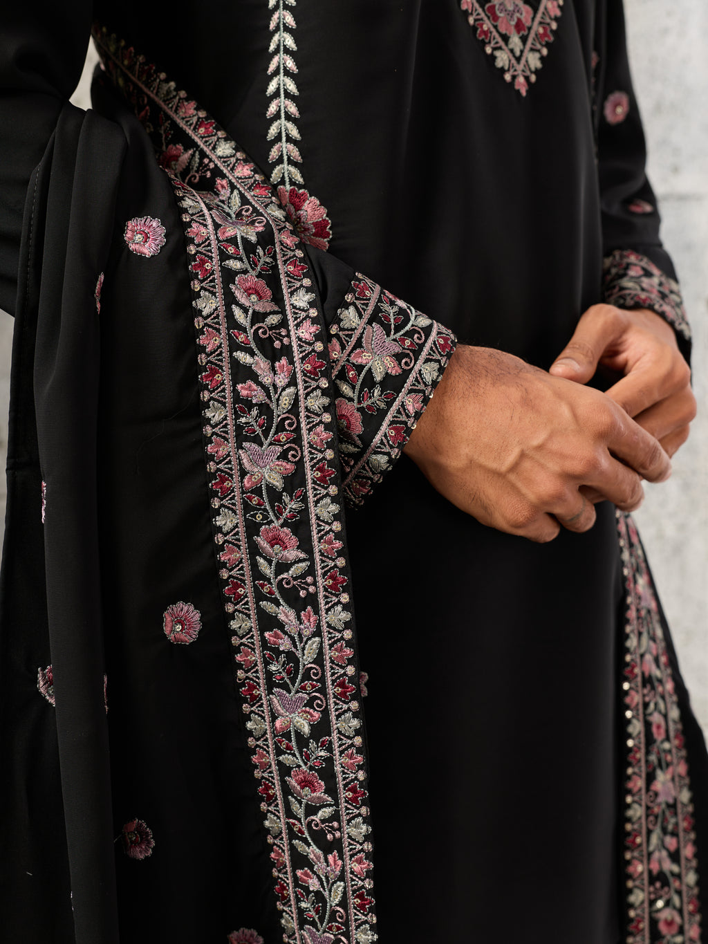 Shahi Black Japanese Lachka Festive Kurta Dupatta Pant Set
