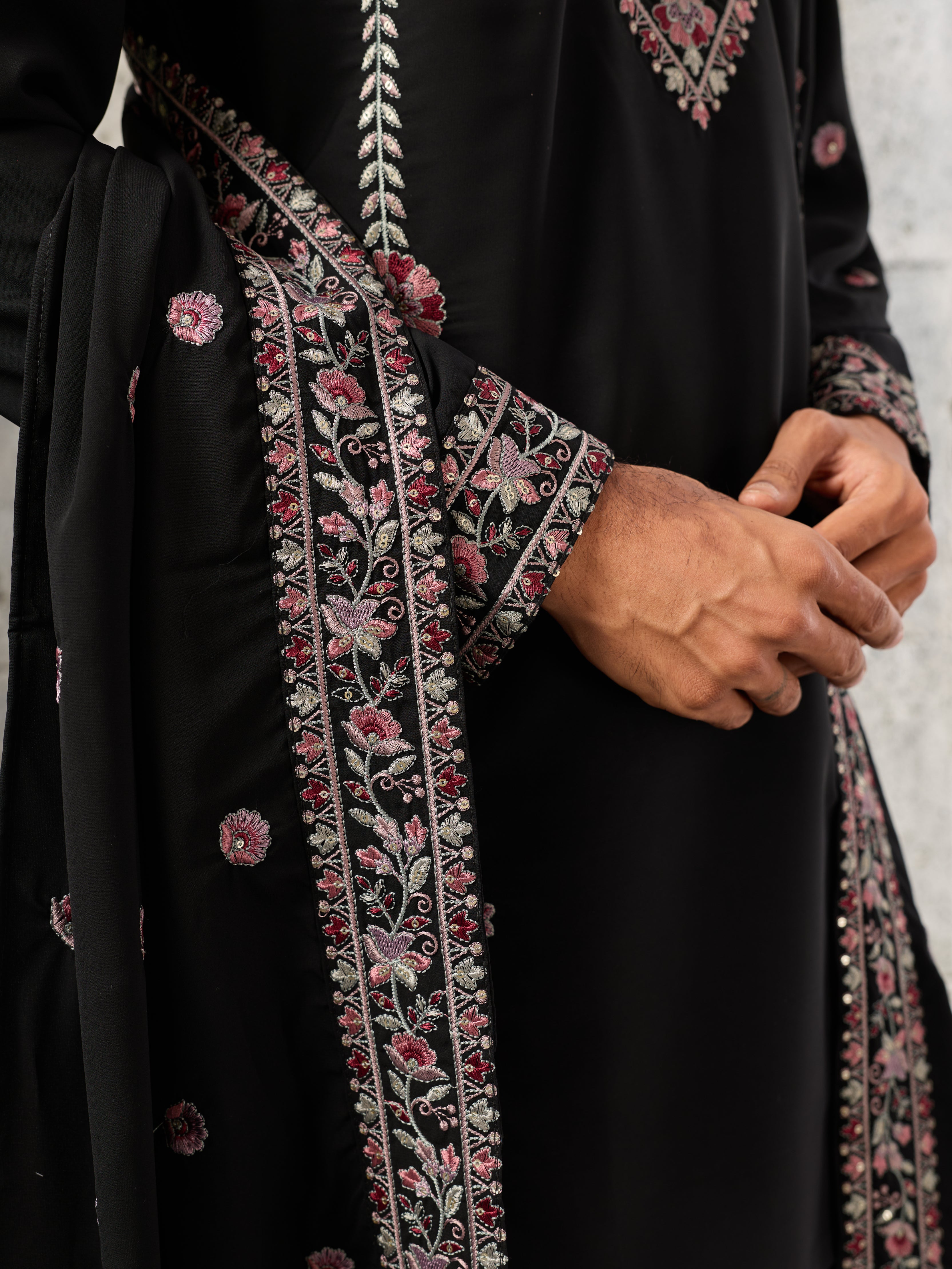 Shahi Black Japanese Lachka Festive Kurta Dupatta Pant Set
