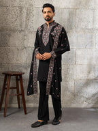 Shahi Black Japanese Lachka Festive Kurta Dupatta Pant Set

