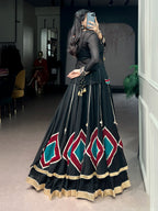 Ethnic Black Marble Base Navratri Lehenga Set with Tunic & Blouse
