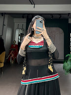 Ethnic Black Marble Base Navratri Lehenga Set with Tunic & Blouse
