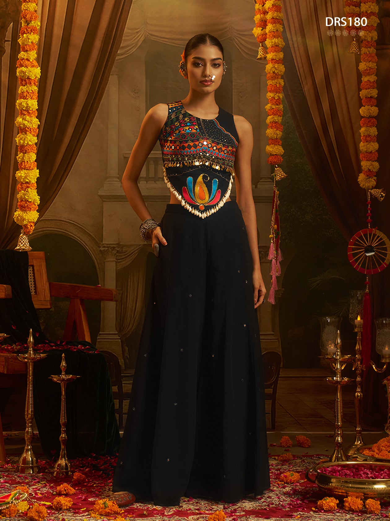 Black Thread Work Top Plazzo Set | Tulip Designer
