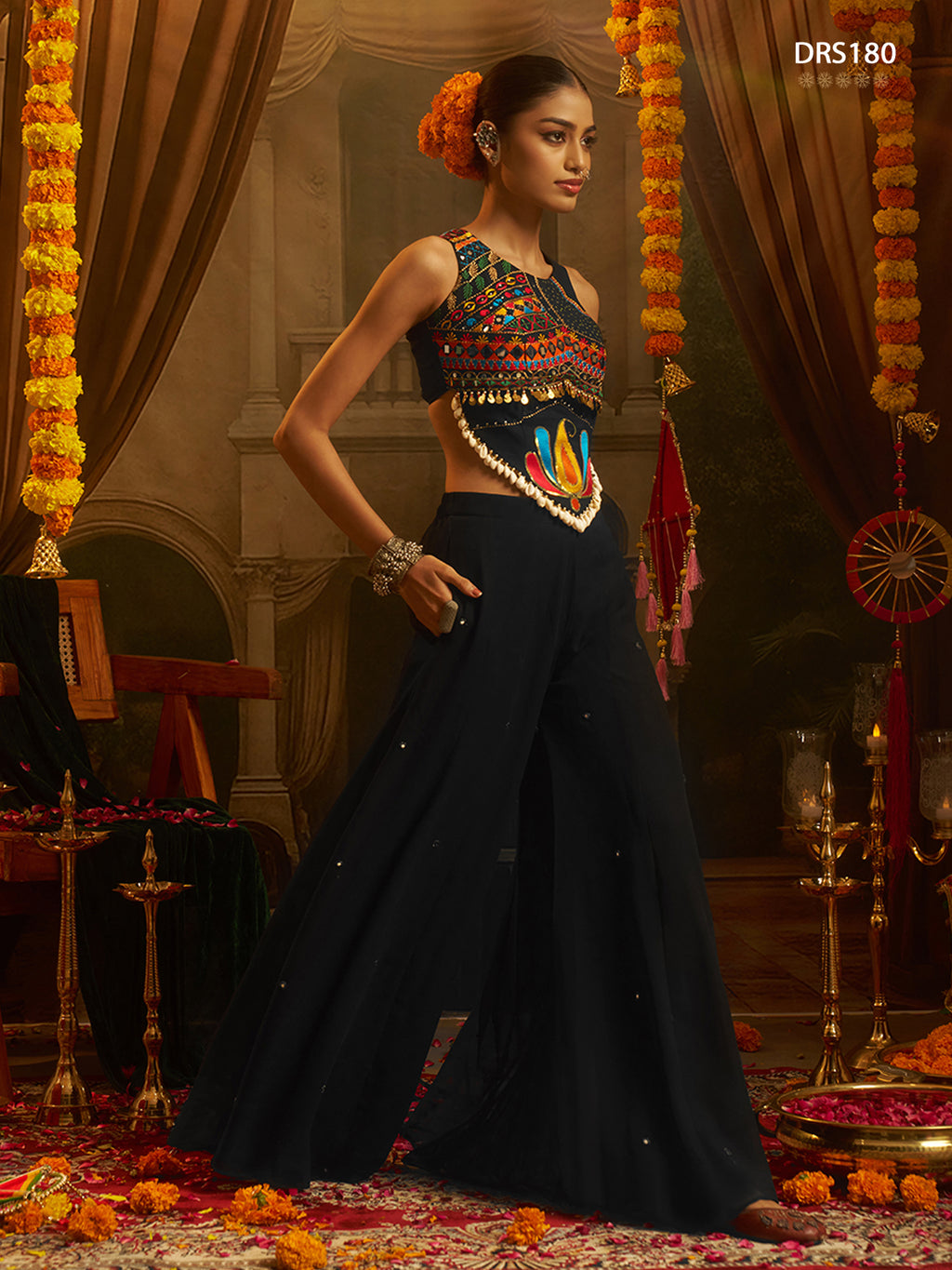 Black Thread Work Top Plazzo Set | Tulip Designer
