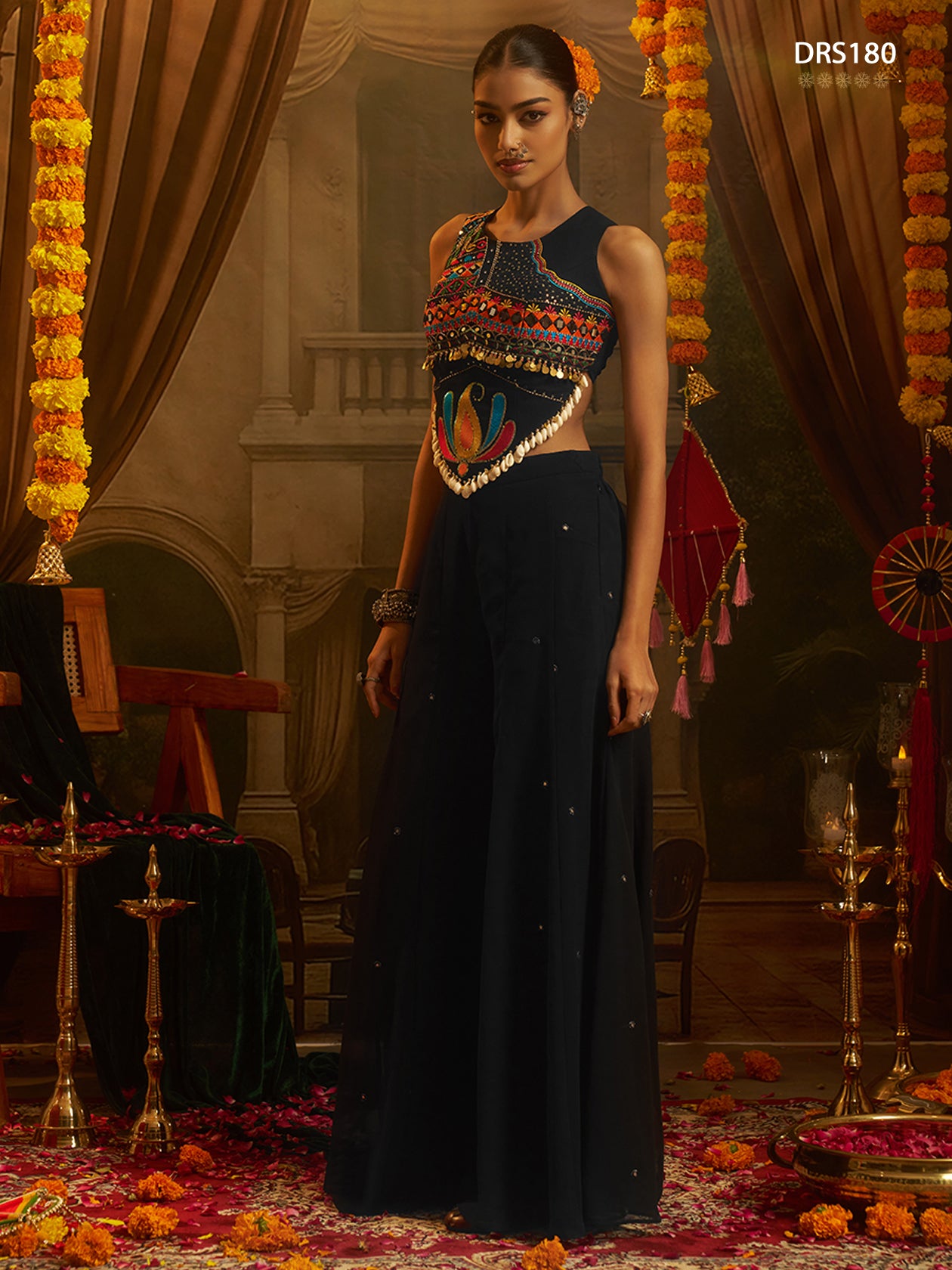 Black Thread Work Top Plazzo Set | Tulip Designer
