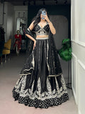 Wedding Special Black Naysha Silk Sequins Work Lehenga Set
